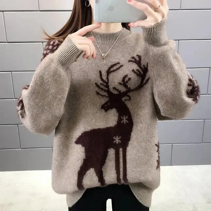 Women's Sweaters Christmas Year Loose Knitted Women Autumn Winter Warm Casual Pullover Top All Match Sweater Bottoming Shirt Female 231009