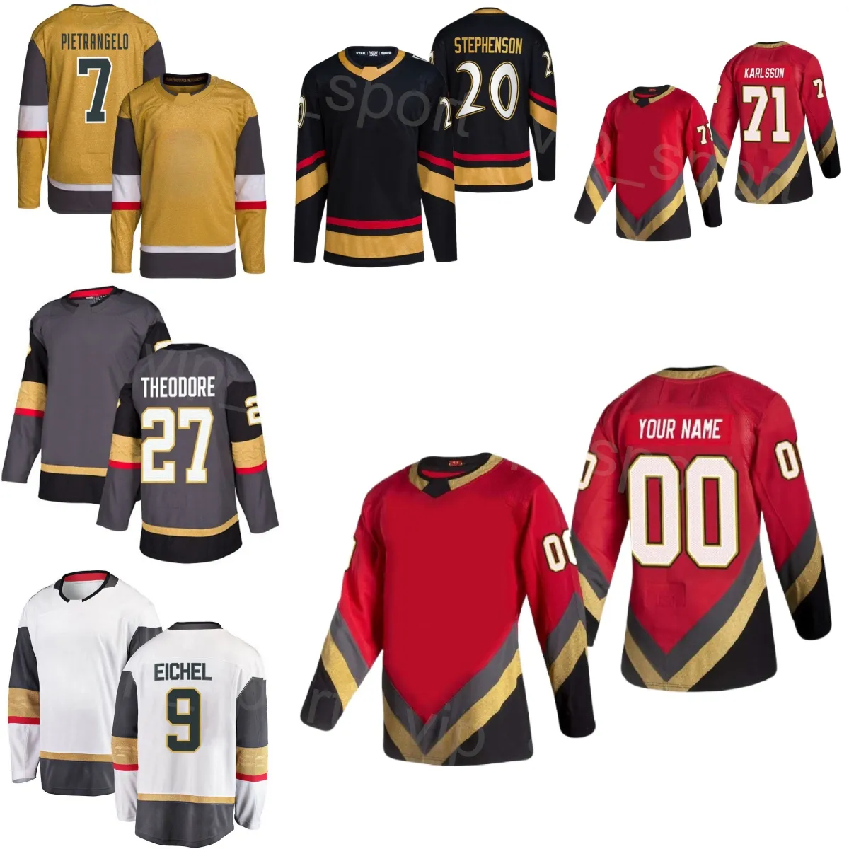 Hockey 27 Shea Theodore Jersey 15 David Edstrom 9 Jack Eichel 20 Chandler Stephenson 81 Jonathan Marchessault 7 Alex Pietrangelo 71 William Karlsson Custom Name