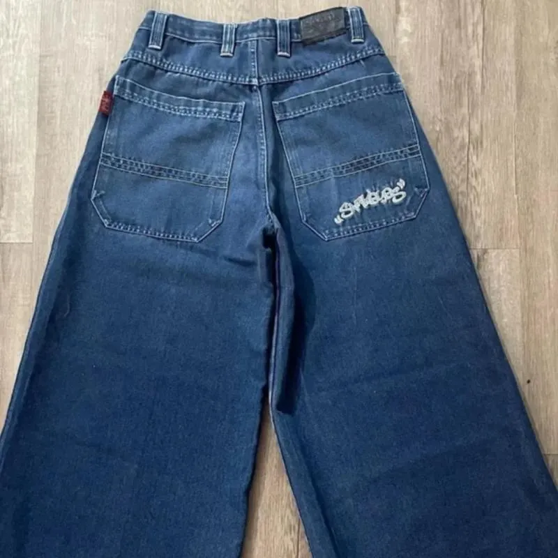 Streetwear jnco y2k hip hop cartone animato stampa grafica pantaloni neri larghi uomini donne pantaloni gamba larga in vita e1