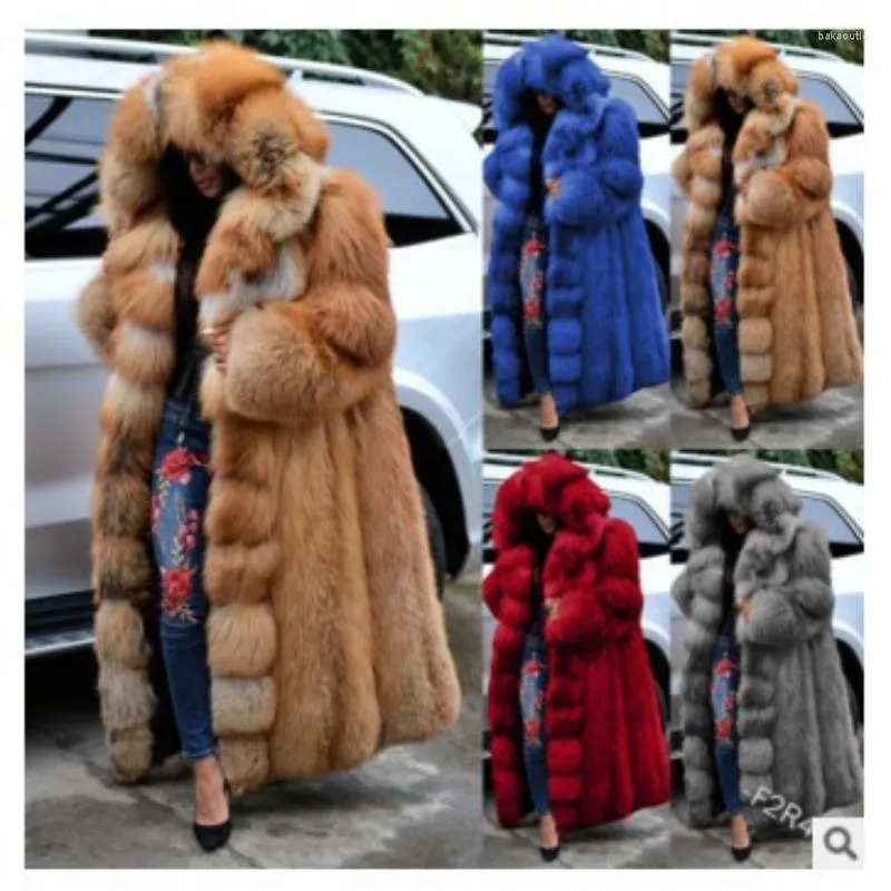 Women's Fur 2023 Winter Super Long Imitation Solid Color Coat Loose Fashionable Warm Thickened Extra Large-Size Hooded