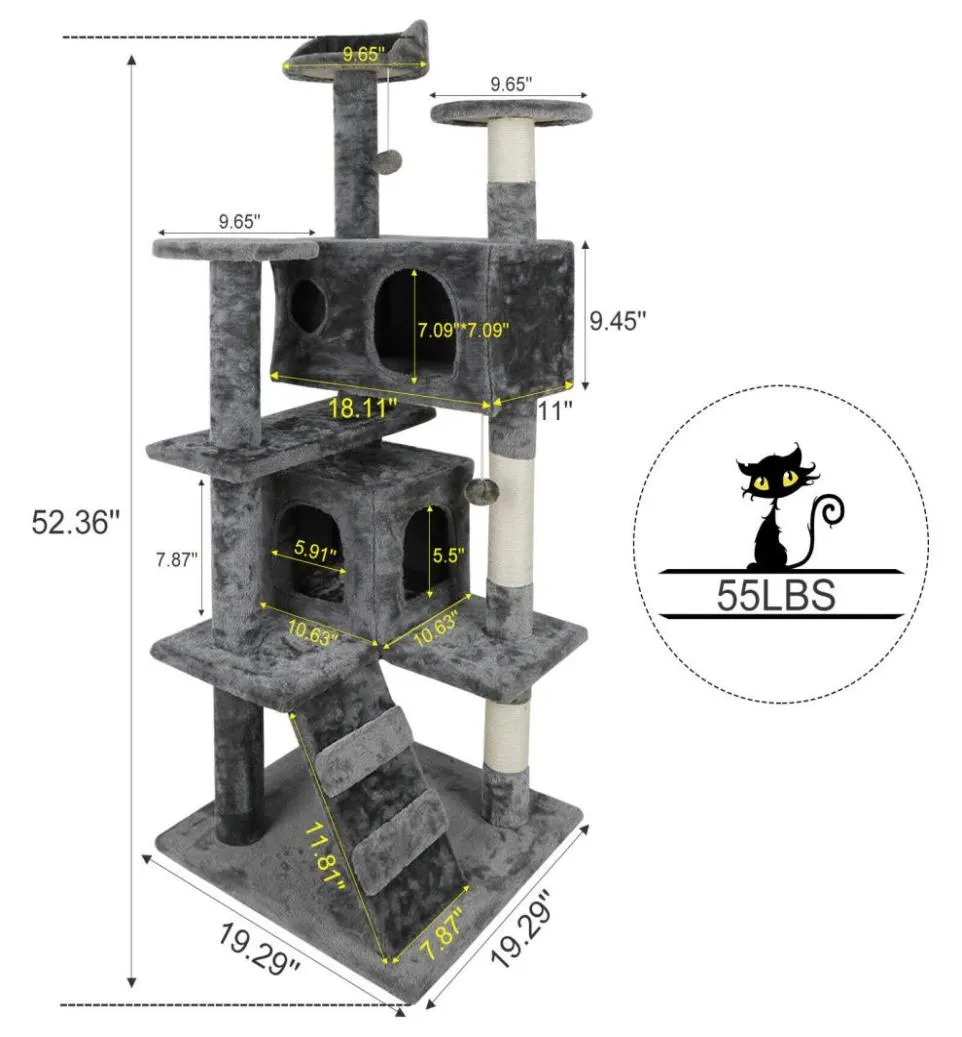 52 quot Cat Tree Tower Tower Pet Kitty Furniture z drapiącymi słupkami Dders6431325153265