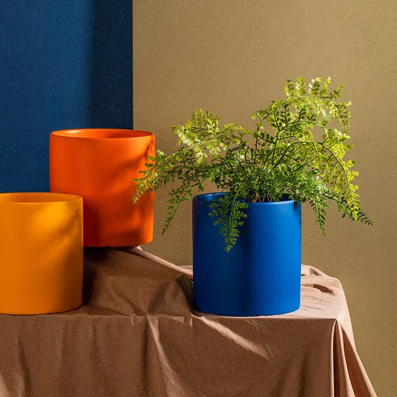Vasos 1 pc colorido vaso de flor de cerâmica casa planta cultivo indoor pote planta titular com buraco na parte inferior sem bandeja 231009