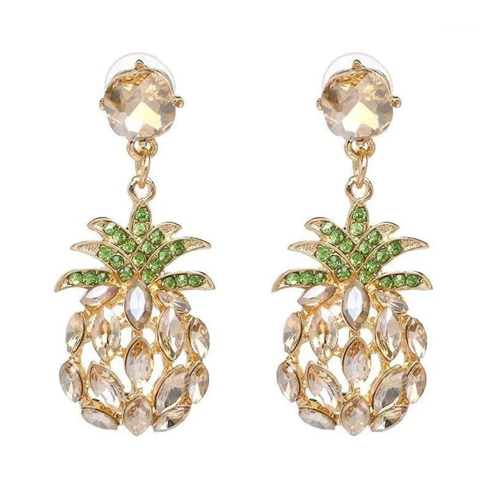 Qiaose Crystal Rhinestone ananas dingle droppeörhängen för kvinnor modesmycken Boho Maxi Collection örhängen Tillbehör12768