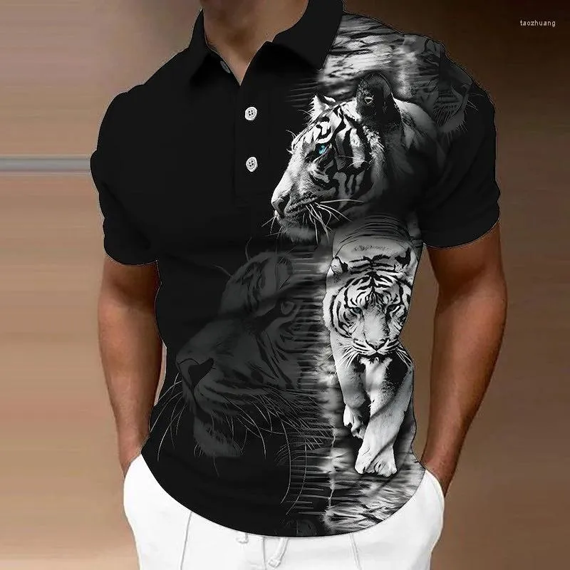 Herren-Polohemd, Löwe, Tiger, Tier, 3D-Grafikdruck, Poloshirt für Herren, lässig, kurz, Streetwear, lockeres Ropa-Homosexuell, hohe Qualität, atmungsaktiv