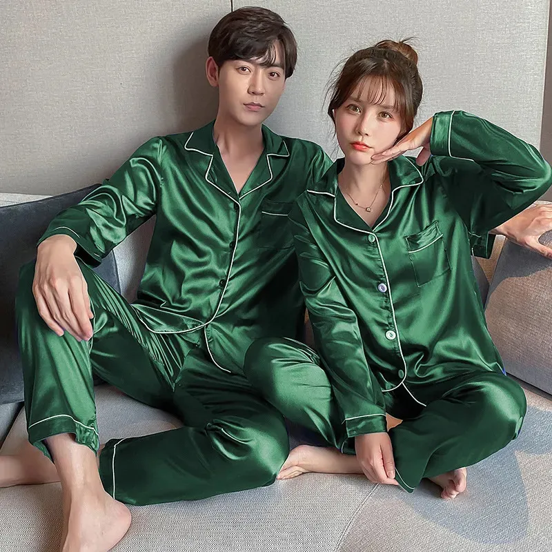 Mens Sleepwear Couple Pajama Sets For Pyjama Loungewear Long Sleeve Sleep Plus Size Pj Trousers Silk Satin Pajamas Lover Pijamas 231010