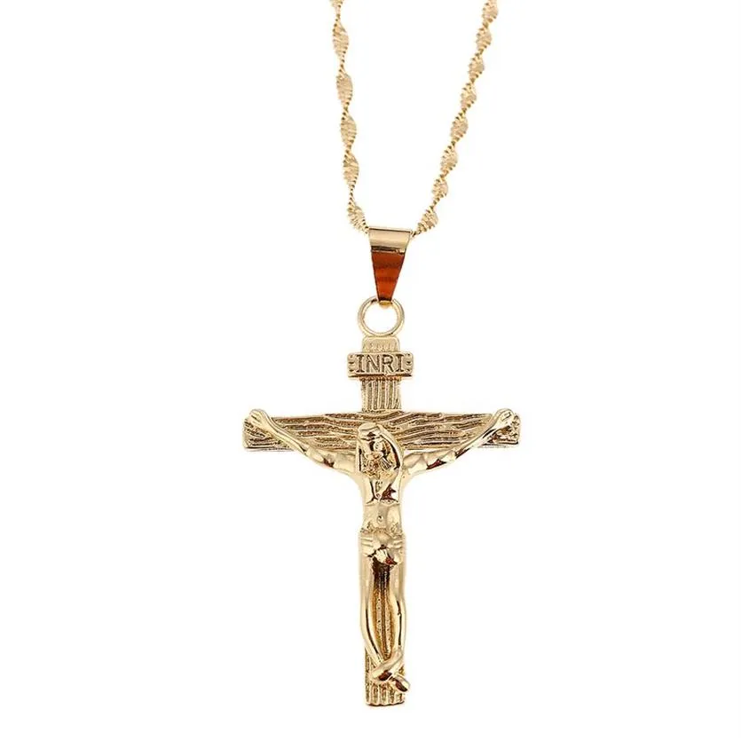 24K Gold Jesus Cross Necklace Religion Crucifix INRI Pendant ...