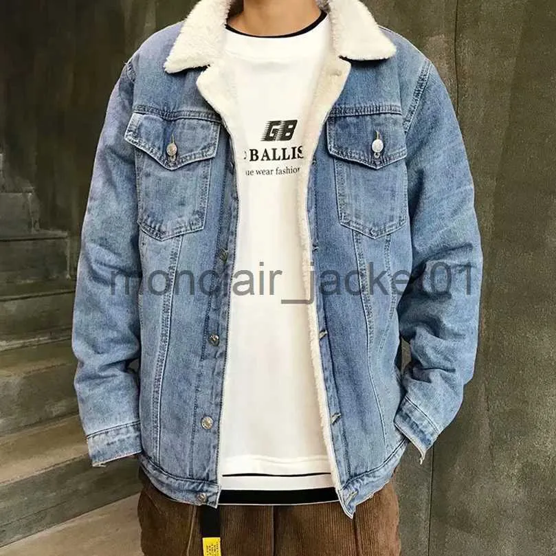 Herrjackor stor storlek vinter plus sammet denim jacka mäns tjocka jacka kashmir lamm ull ungdom bomull vadderad jeans top 2023 j231010