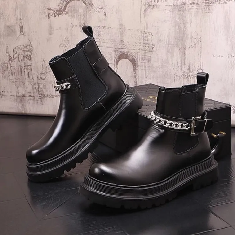 Alta qualidade outono inverno homens estilo britânico botas de couro ao ar livre botas antiderrapantes chelsea moda masculina 10a6