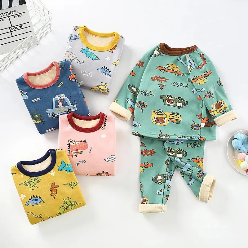 Ensembles de vêtements Pyjamas pour enfants hiver ensembles de vêtements pour enfants pyjamas en polaire chaude pour garçons épaissir dinosaure filles vêtements de nuit bébé sous-vêtement thermique 231010