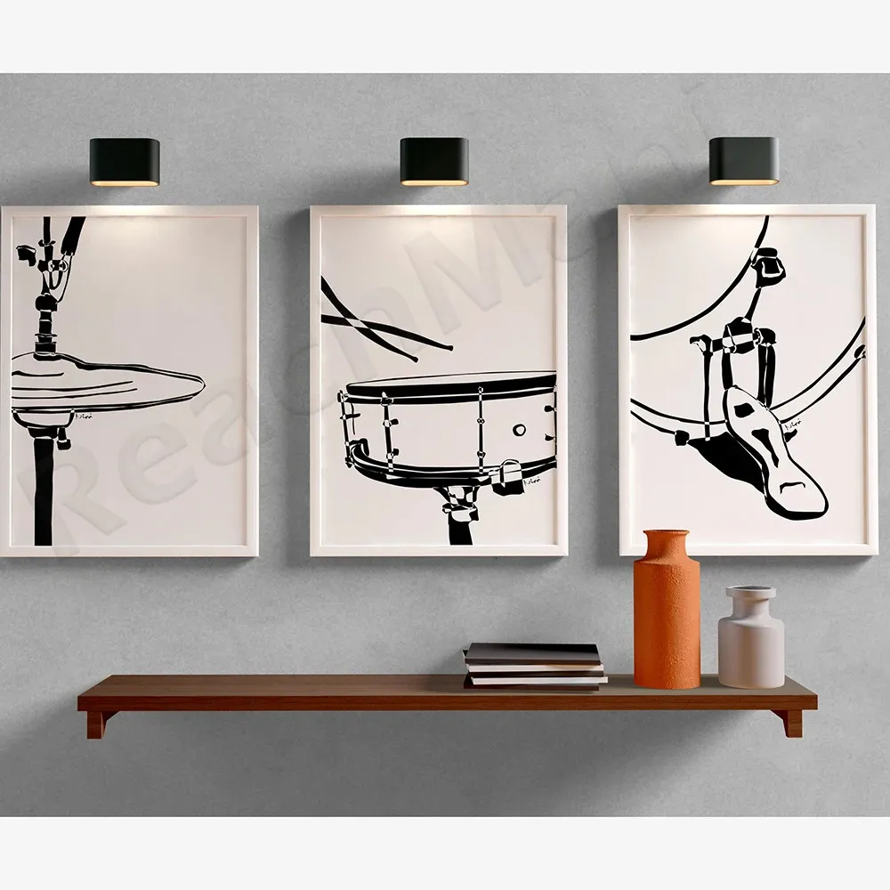 Schilderijen Drum Set Wall Art Drums Poster Minimalistisch Zwart-wit Digitale Kunst Print Muziek Kamer Decor Muziek Studio Decor Cadeau 231009