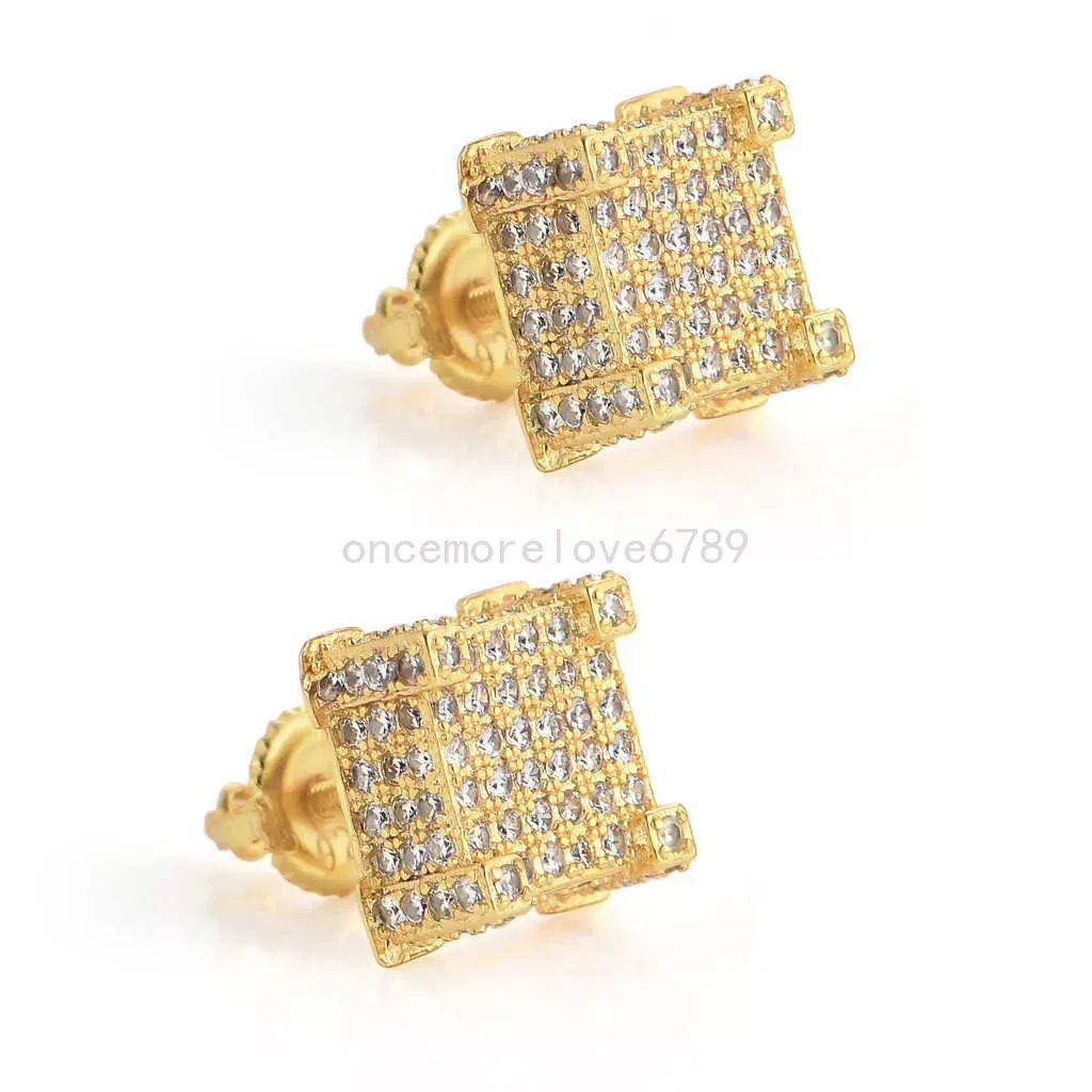 Hip Hop Hommes Boucles D'oreilles Goujon Vis Arrière Carré Glacé Cubique Zircone Personnalité Tendance Boucle D'oreille Goujons Oreille Véritable Pierre Bijoux Pour Guy Hommes