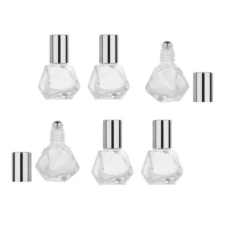 Garrafas de embalagem atacado 8ml mini rolo de vidro transparente em garrafa com bola de rolo de aço inoxidável viagem portátil poligonal armazenamento cosmético dhvef