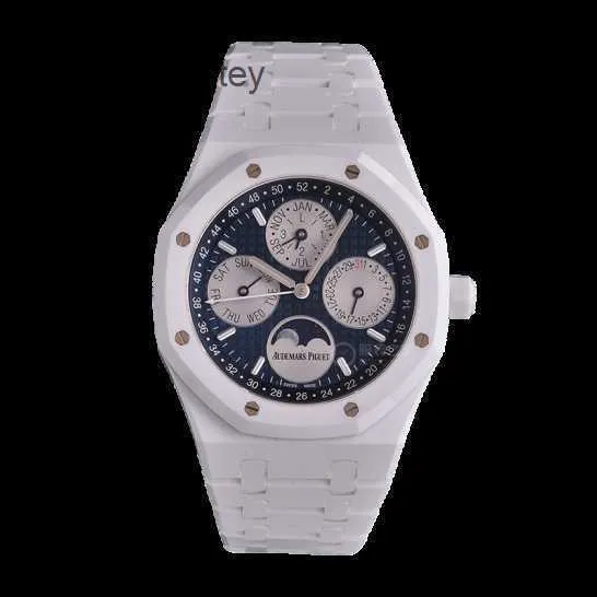 Kuvars Mekanik Kollwatches AP Bilek İzle 26579CBOO1225CB01 Epic Royal AP OAK koleksiyonu 26579CB Beyaz Seramik Takvim Mens Moda Eğlence İş Makine