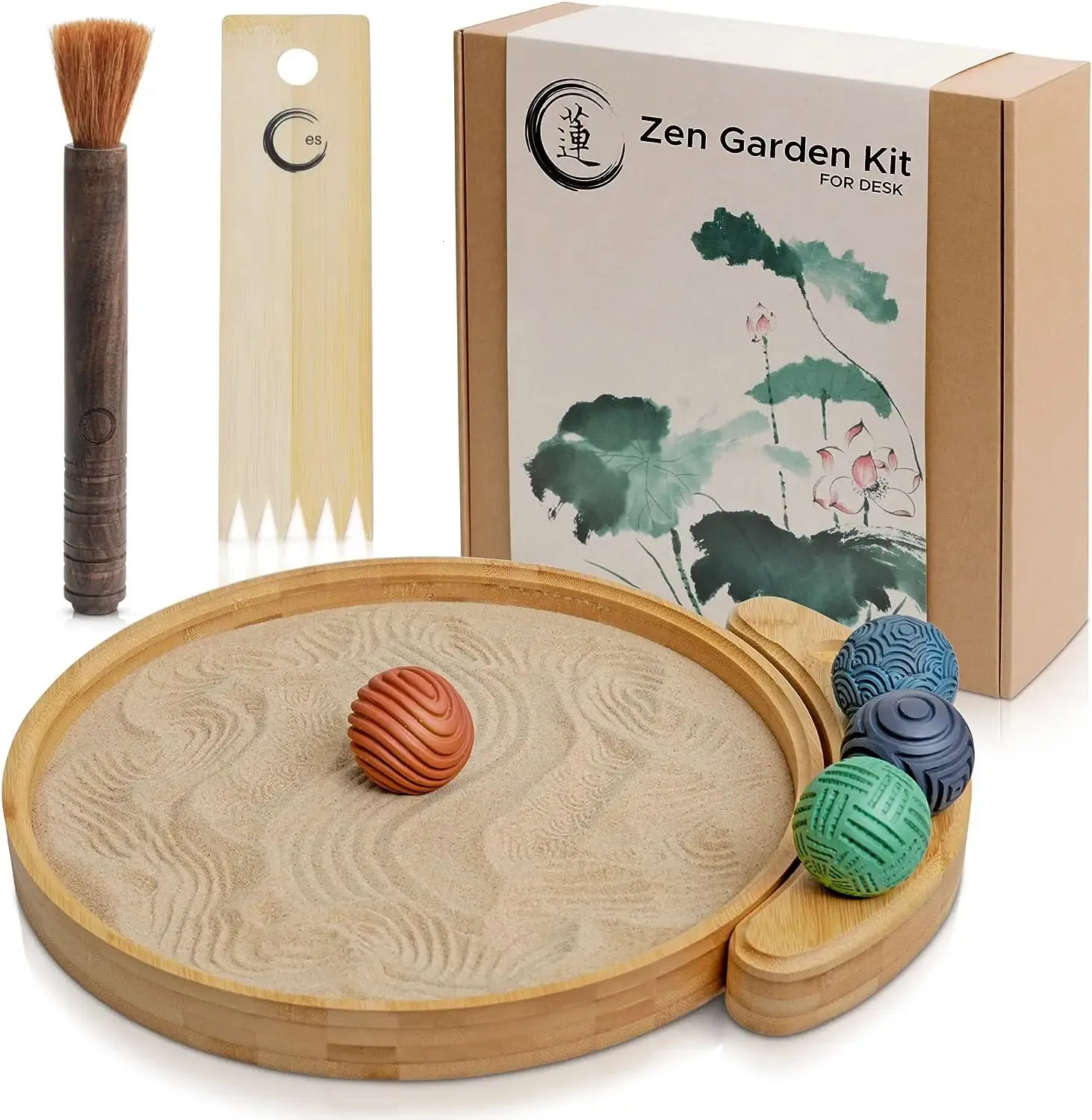 Decorative Objects Figurines Zen Garden Kit for Desk Premium Sand Mini Office Desktop Accessories Bamboo Crafted Meditation Therapy T 231009