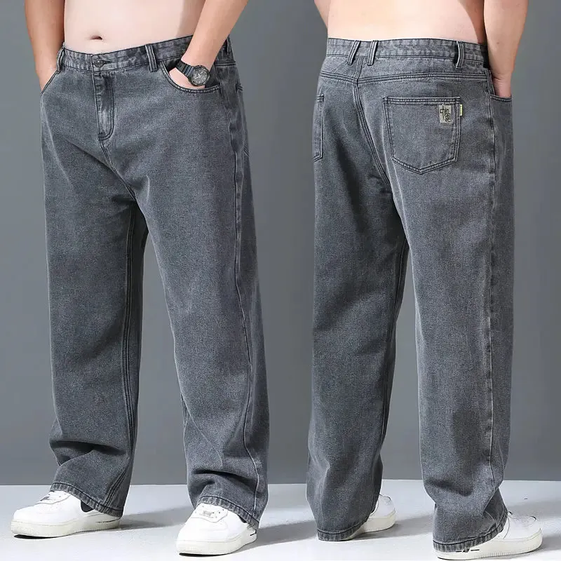 Jeans da uomo Pantaloni larghi dritti da uomo Casual Gamba larga Classico Abbigliamento da lavoro durevole Pantaloni in denim grigio Abiti di grandi dimensioni Uomo 2023 231009