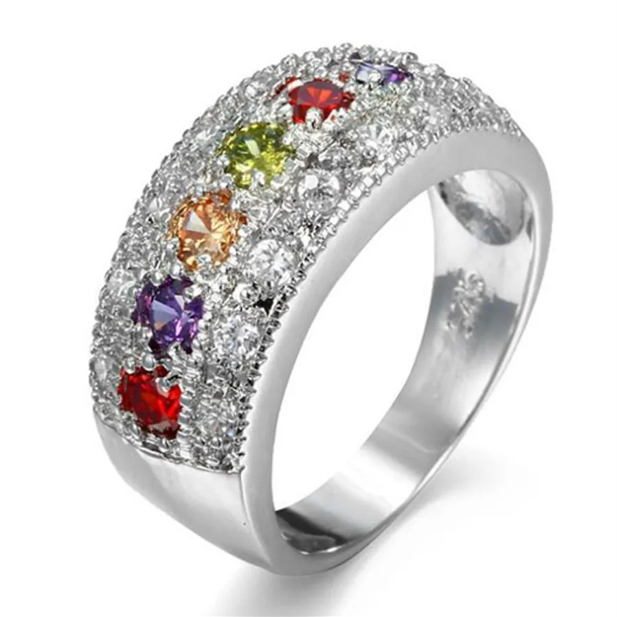 10 Teile/los LuckyShine Mode Für Frauen Schmuck Vintage Zirkonia Frauen, Verlobung, Hochzeit band Regenbogen Ring schmuck278V