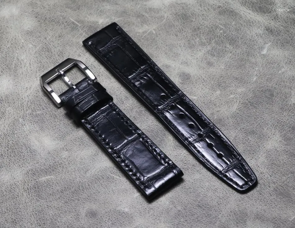 Watch Bands Double Sided Crocodile Pattern Belt Calfskin Black Watchbands Pin Buckle Leather Strap 20mm 22mm Quick Release Ear