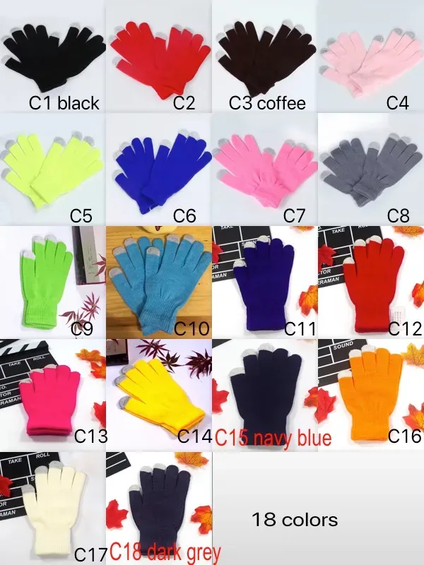 Touch Screen Fingers Gloves Pure Color Knitted Mittens Unisex Design Winter Keep Warm Wholesale Price