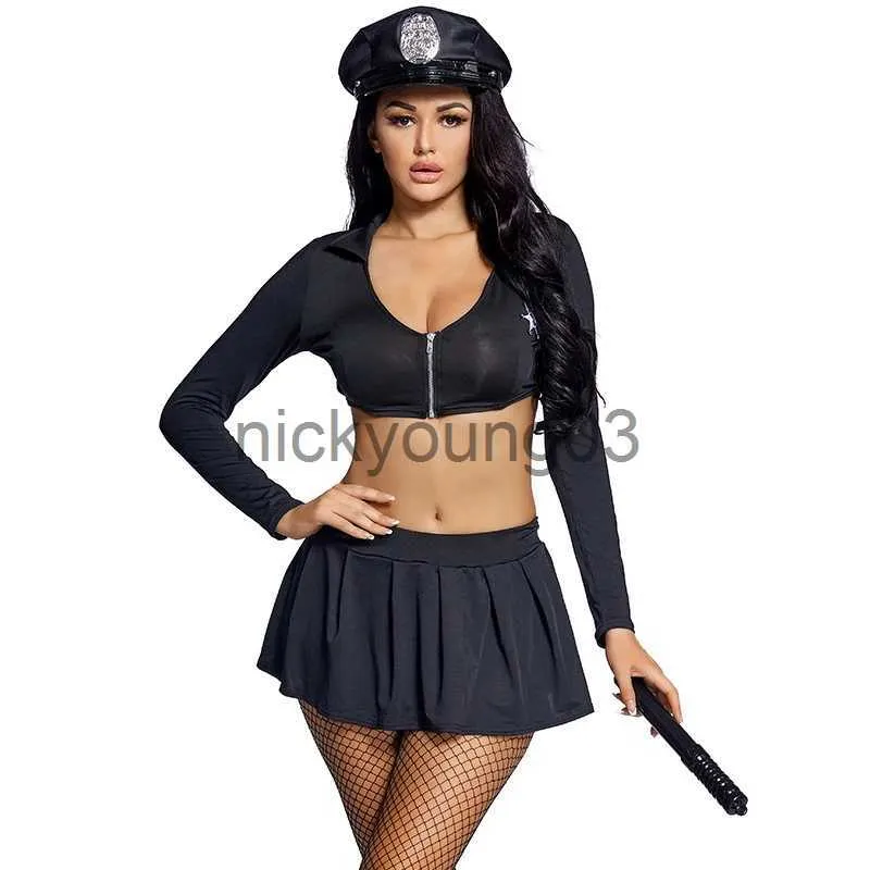 Tema Kostüm Karnaval Cadılar Bayramı Polis Kadın Memur Kostüm Pin-Up Kız Top Mini Etek Aksesuarlar Cosplay Fantezi Partisi Elbise X1010