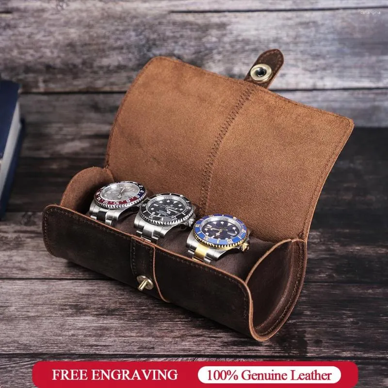 Titta på lådor 3 Slot Men Roll Case Leather Display Watches Box Organizer Travel Storage Pouch Holder For Man Women Gift