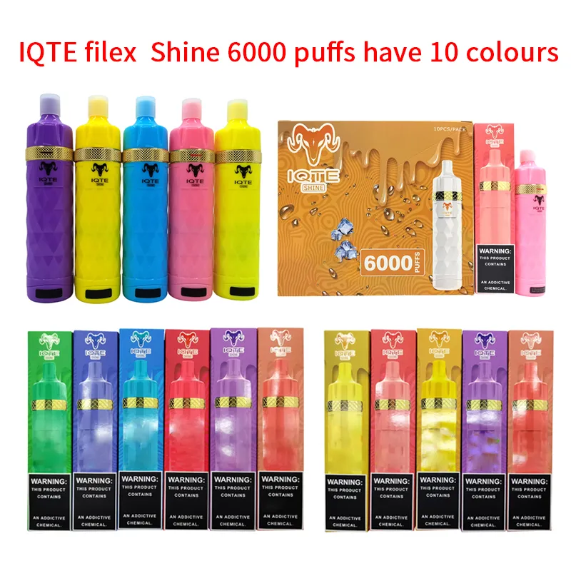 2023オリジナルのIQTE Filex Shine 6000 Puffs Eタバコプレフィルドデバイス使い捨てvape承認