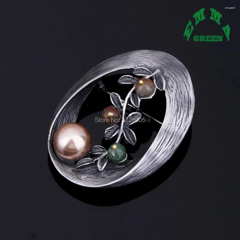 Brooches Flower Pins For Girls Retro Big Agated Stone Brooch Wedding Elegant Pearl Pin Women