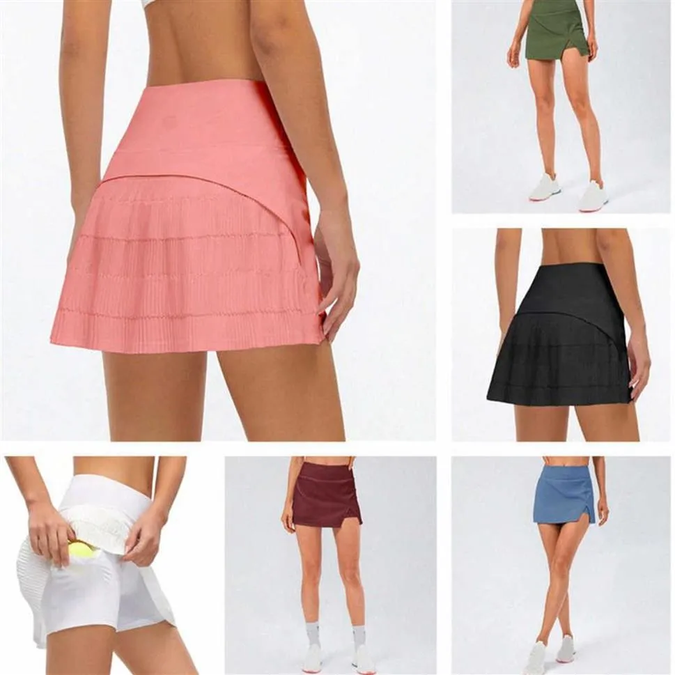 New Summer Womens Tennis Skirts Pleated Yoga Outfits Golf Athletica Designer Sport Shorts Pant with Pocket Waist lulus2317