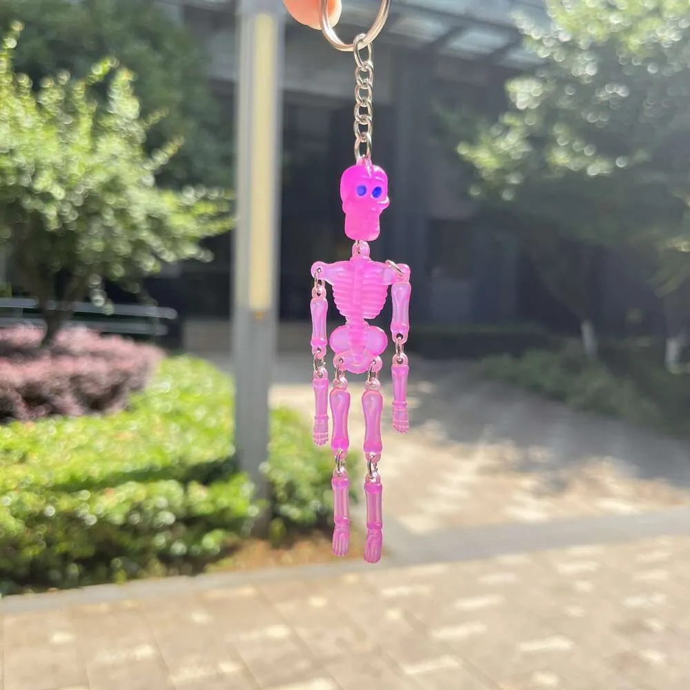 Glow Skeleton Keychain Pendant Halloween Gift Keychain Multi Section Skeleton Keyring