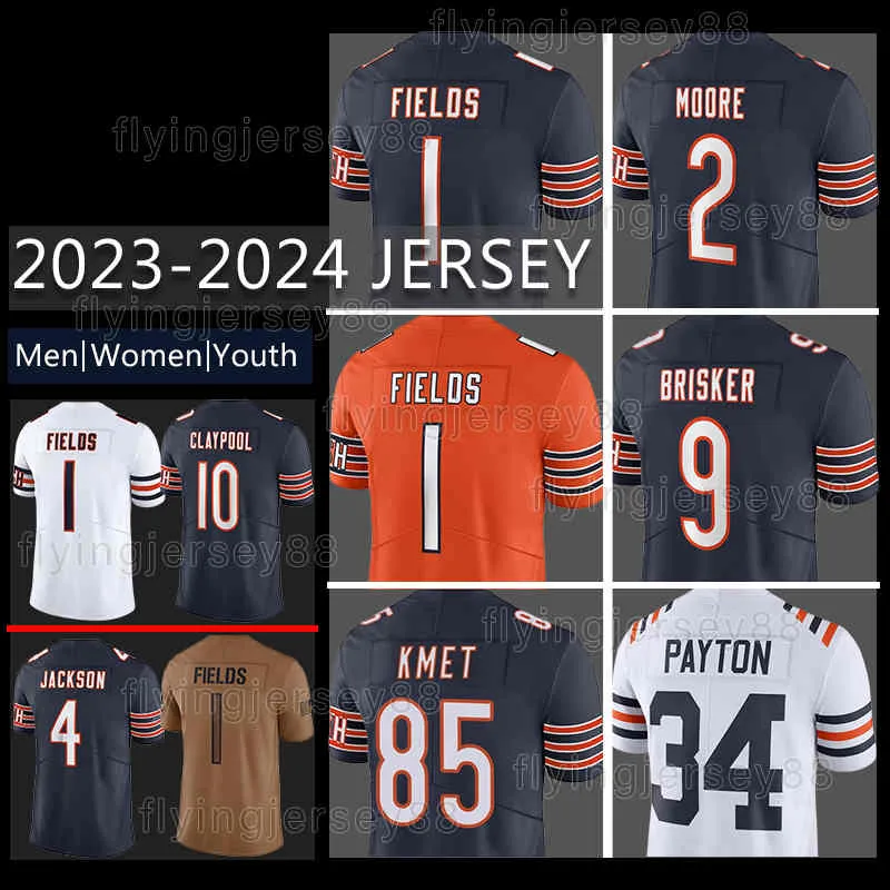 1 Justin Fields Football Jersey 2 DJ Moore Cole Kmet Montez Sweat 17 Tyson Bagent Walter Payton Dick Butkus Chicagos Bears Brian Urlacher Eddie Jackson Jaquan Brisker