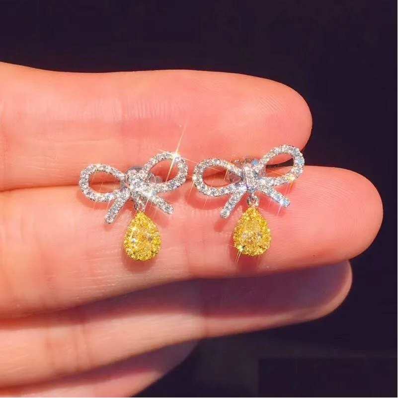 Очаровательные висячие серьги в форме цветка с бриллиантами Cz, настоящие стерлингового серебра 925 пробы, длинные свадебные серьги-капли для женщин, свадебные украшения, подарок De Dhkml