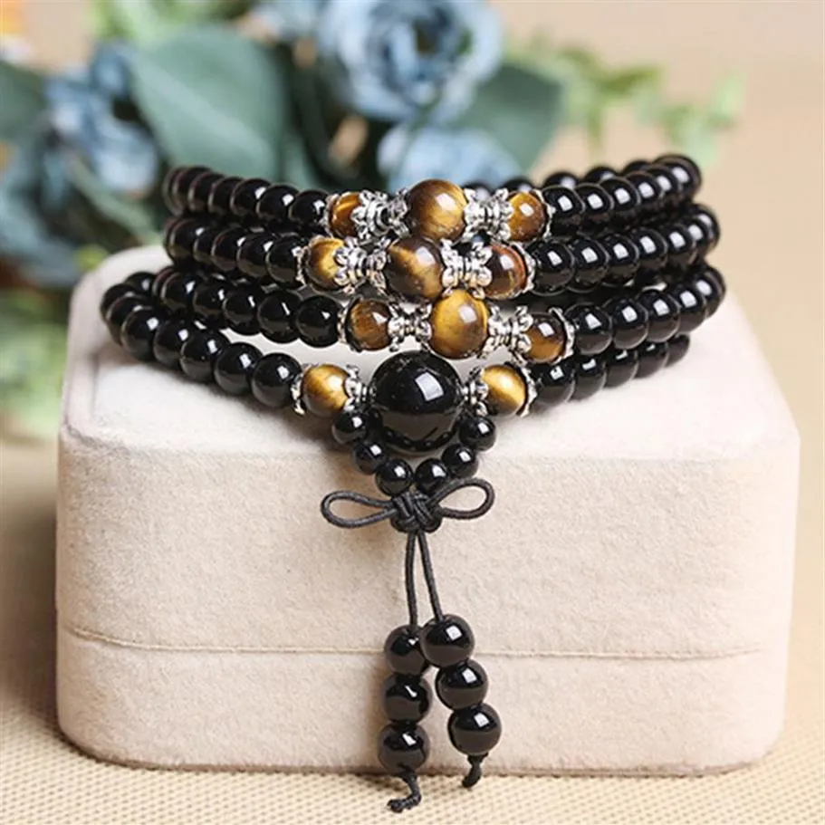 SN1527 Balck Toermalijn 108 Mala Armband voor Vrouwen Nieuwe Collectie Ontwerp Tijgeroog Steen Armband Mode vrouwen Jewelry2667