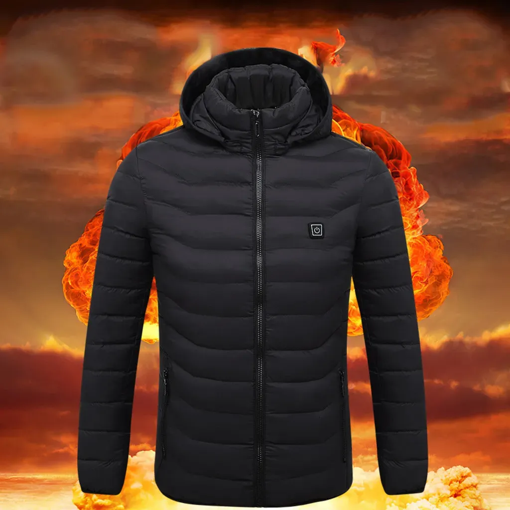 Mens Aşağı Parkas Kış Smart USB Abdominal Geri Elektrikli Isıtma Sıcak Pamuk Ceket Sokak Giyim Moletom Maskulinos 231010