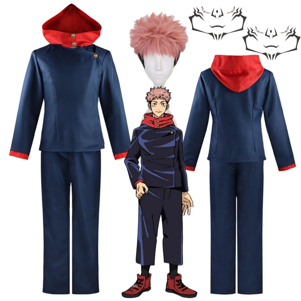 DHgate 2024 Jujutsu Kaisen Itadori Yuji Anime Cosplay Costume Hoodie Uniform Wig Suit Halloween Apparel