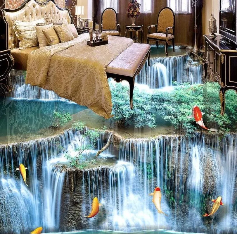 Bakgrundsbilder Wellyu Custom Po Wallpaper Golvmålning Waterfall River 3D Papel de Parede Flooring Paper Wall Decor