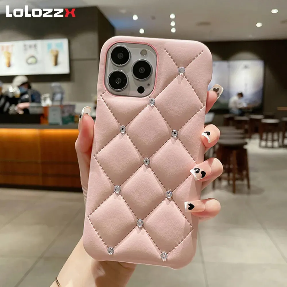 Cell Phone Cases Luxury Matte 3D Diamond Lattice Leather Texture Case For iPhone 12 13 14 Pro Max 11 Solid Color Shockproof Back Cover Capa 231010