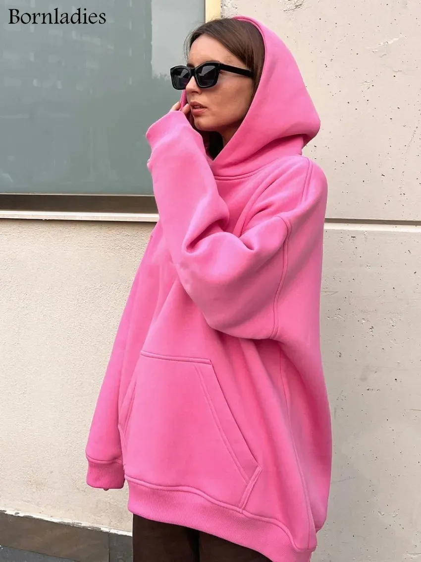 Hoodies النسائية Sweatshirts Bornladies الضخمة للنساء الخريف الشتاء السميك الصوف الدفء الفتيات الشارع الشارع فضفاضة 231010