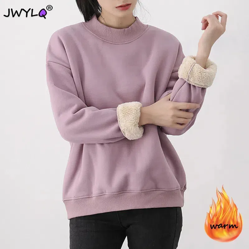 Sweats à capuche pour femmes Sweatshirts Laine d'agneau M4XL Chaud Couleur unie Simple Femmes Automne Hiver Plus Velours Lâche Oneck Top Sudaderas Outwear 231010