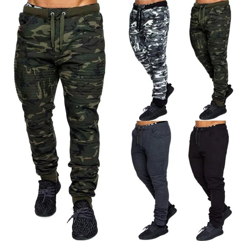 Männer Casual Lace Up Jogger Hosen Cargo Kampf Hose Einfarbig Camouflage Gedruckt Jogginghose Hip Hop249B