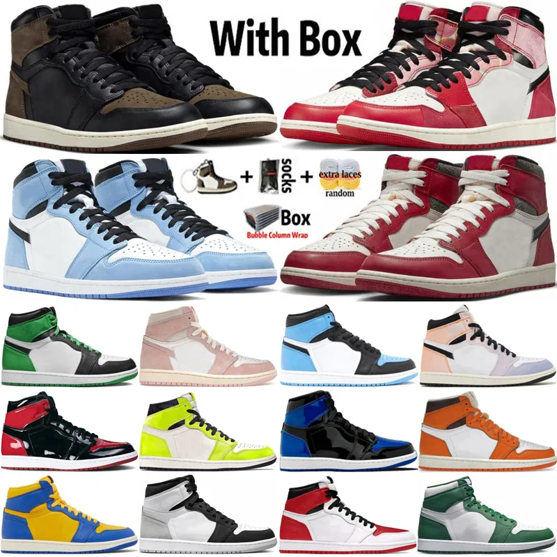 2023 Box Jumpman 1 OG 1S 농구화 남성 남성 여성 스파이더 구절 Palomino UNC Toe Lost Found University Blue Bred Patent Lucky Green Mens 트레이너 스포츠 운동화