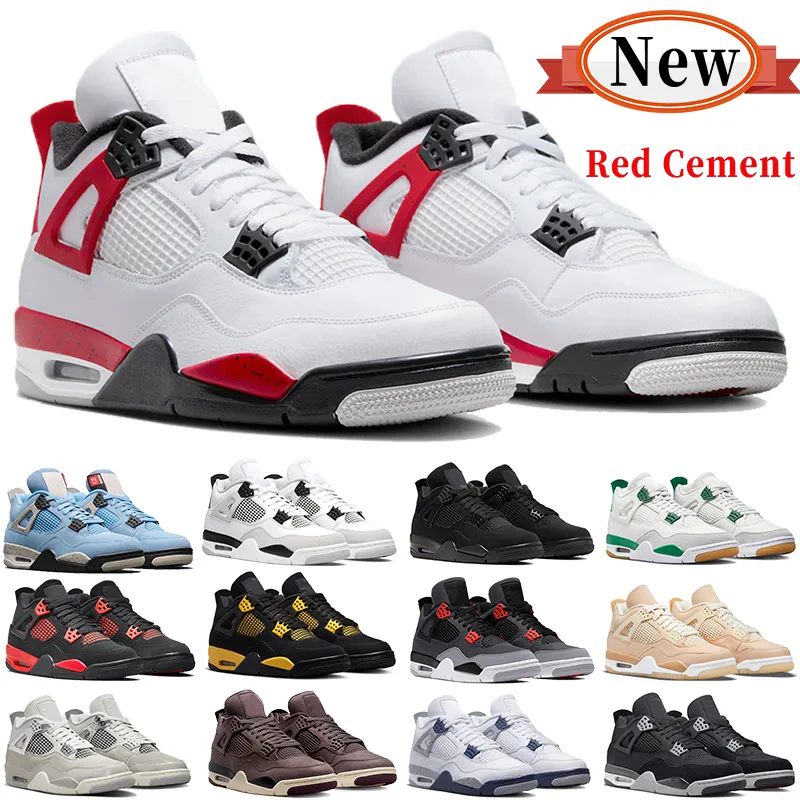 Con caja 4 zapatos de baloncesto hombres mujeres 4s cemento rojo militar gato negro trueno pino verde momentos congelados artesanía phioton polvo universidad para hombre zapatillas deportivas zapatillas de deporte