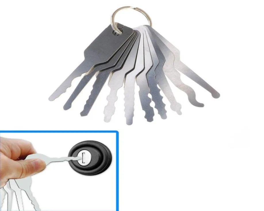 10pcs Jiggler Keys Lock Pick set Voor Dubbelzijdig Lock Pick Gereedschap Autosloten Opening Tool Kit Auto Slotenmaker tool2414423