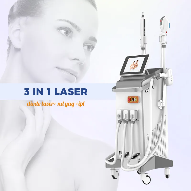 2023 neueste 3 in 1 IPL Haarentfernung Diodenlasermaschine ND YAG Laser Tattooentfernung Hautverjüngungsmaschine 2 Jahre Garantie Logo-Anpassung