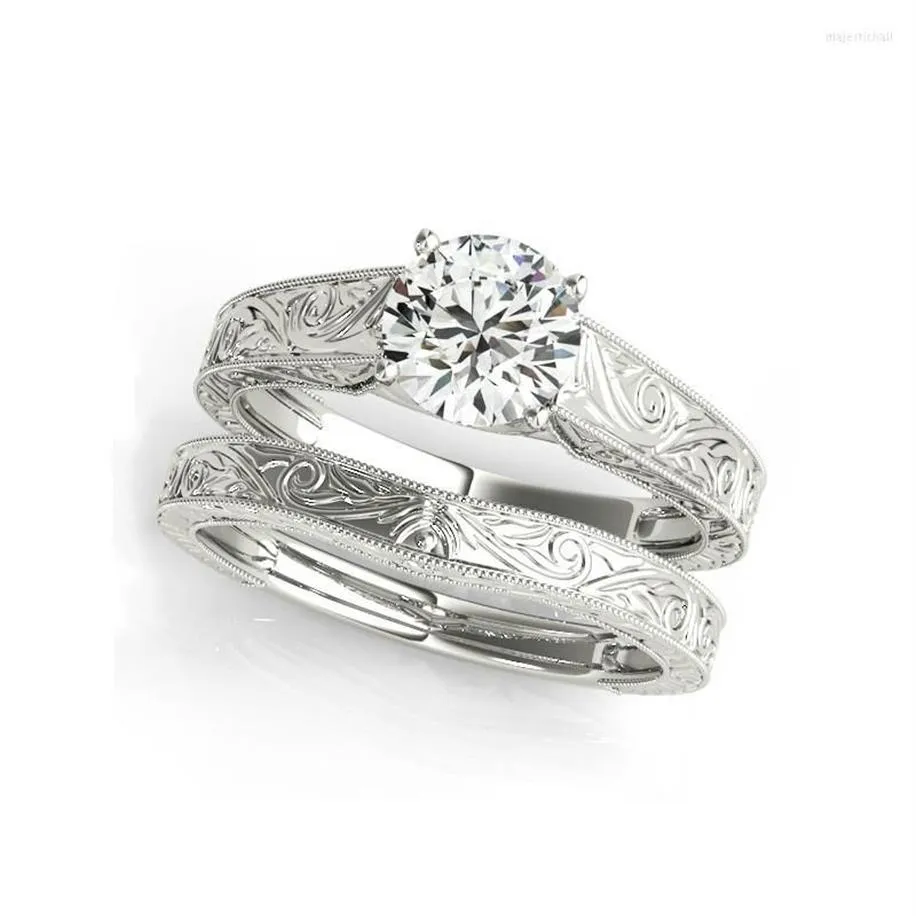 Anelli a grappolo LESF 1 2 D Colore Moissanite Diamante 925 Set di anelli di nozze in argento sterling Fascia di fidanzamento Gioielli di design vintage For235q