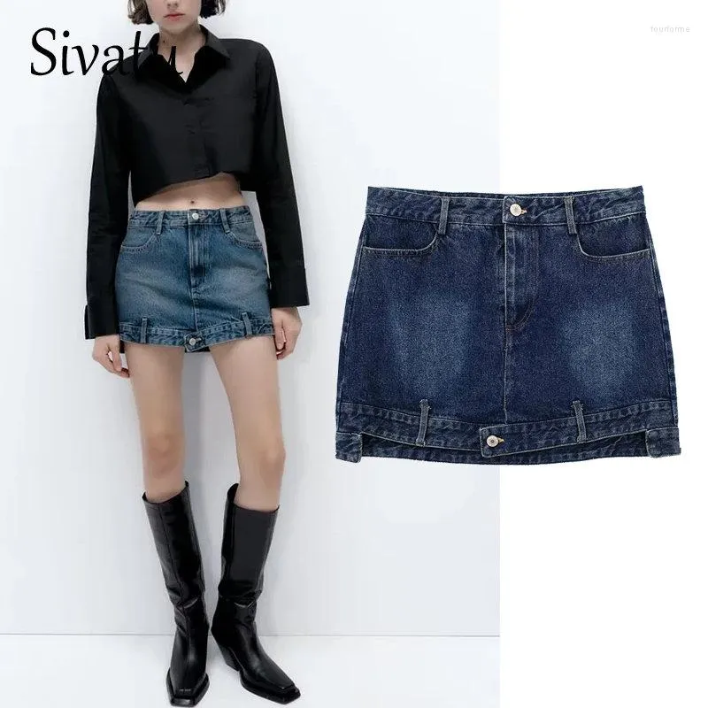 Faldas Sivatu azul Denim mujer moda 2023 cintura alta Mini falda mujeres ropa de calle corta mujer otoño Casual Jean