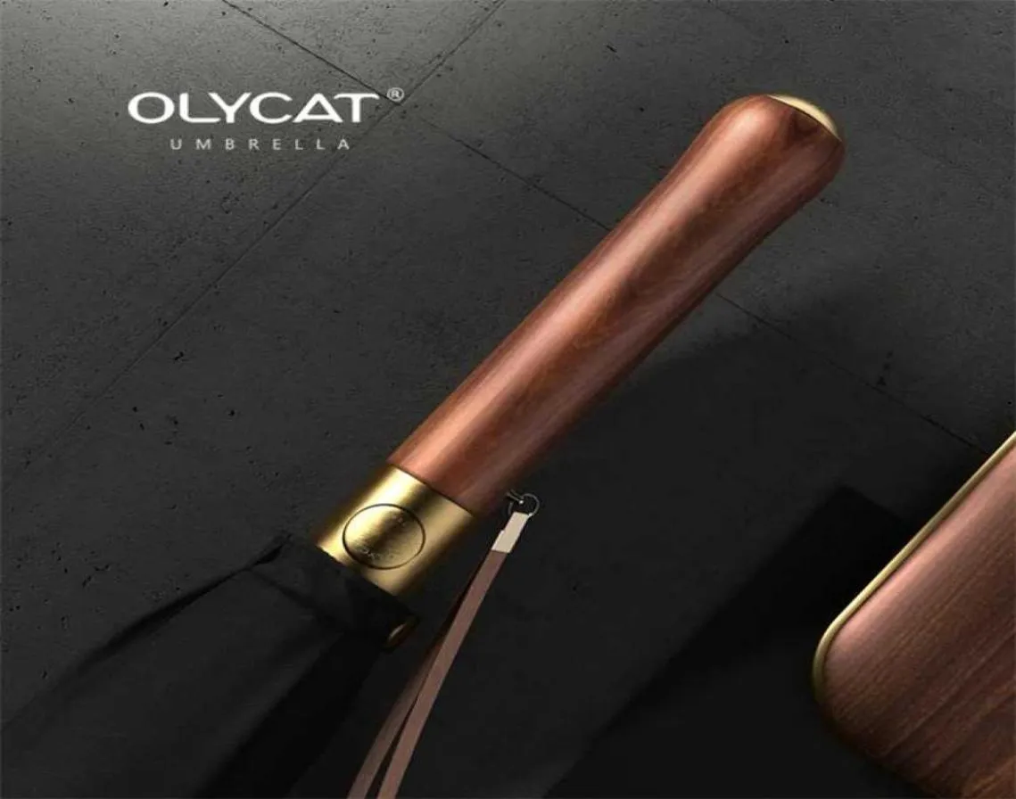 OLYCAT Lusso Mentale Manico in Legno Ombrello 112 cm Grandi Uomini Lunghi Ombrelli Neri 16 Costole Antivento Ombrello da Pioggia Paraguas Regali 219942000