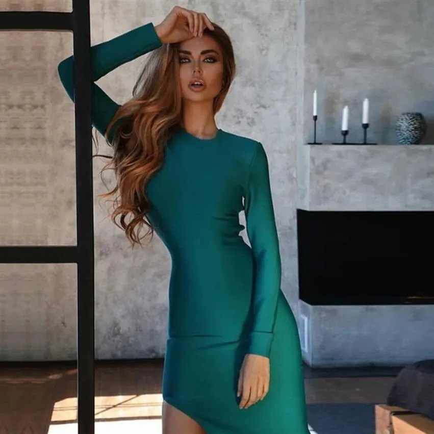 Adyce 2020 Nieuwe Winter Lange Mouw Groen Runway Bandage Jurk Vrouwen Sexy Hollow Out Backless Club Celebrity Avond Party Jurken l317L