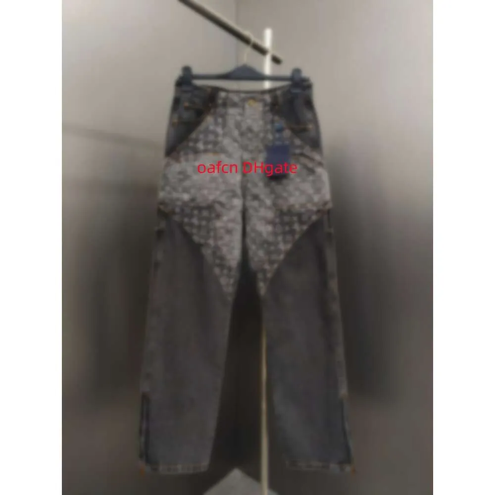 5A Pantaloni firmati da uomo e da donna Plaid Jacquard Denim Lettera Ricamo Jeans lavati Pantaloni da jogging da uomo Cuciture con motivo floreale