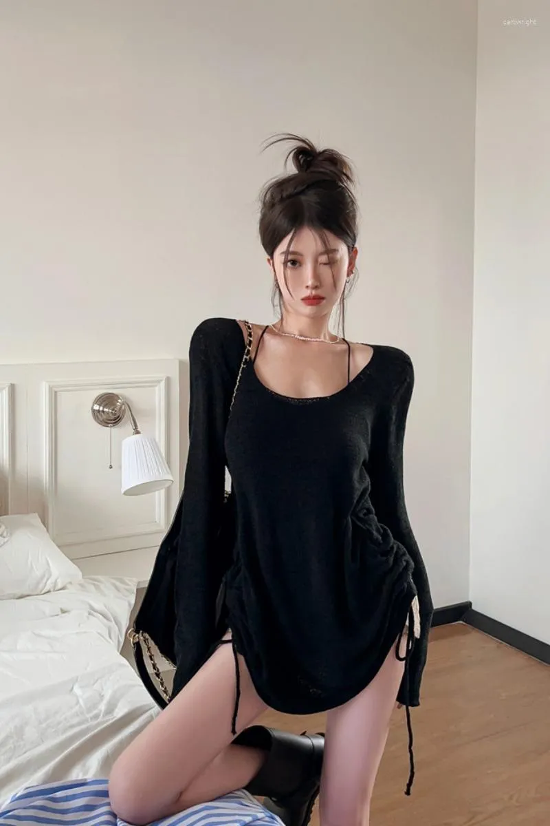 Women's T Shirts Korobov Lazy Strap Top Female Summer Sun Protection Shirt Sexy Backless Hollow-out Blouse Vintage Harajuku Fashion Ropa De