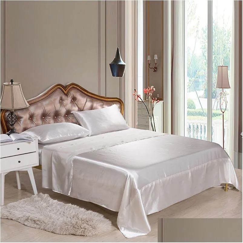 Sängkläder set comforter set mjuk sidenmonterade ark sätter satin oss tvilling /drottning /kung florlekar fast färg sängkläder sängöverdrag lakan blu dhjen