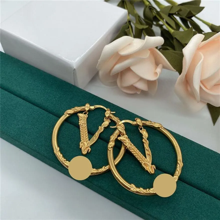 Circle V örhängen kvinnor designer örhängen mode lyxiga hoops brons kvinna smycken fest örhänge orecchini lusso hängen med 244k